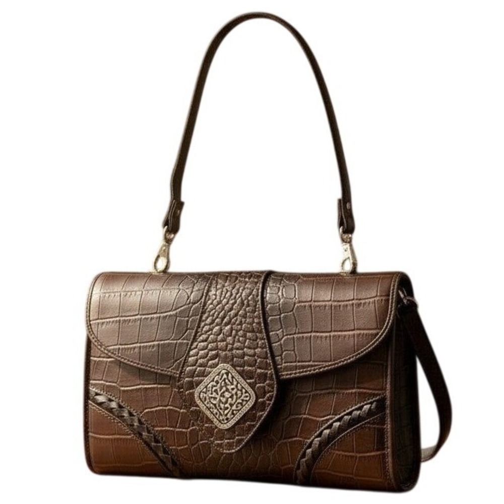 Coldwater Creek Brown Faux Crocodile Embossed Crossbody Bag